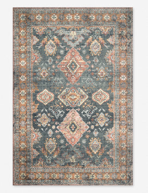 Rivka blue and red persian power-loomed Rug with medallion patterns
