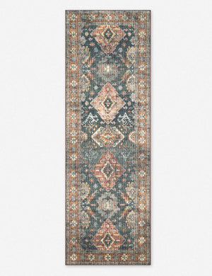 The Rivka blue and red persian power-loomed Rug with medallion patterns in its runner size