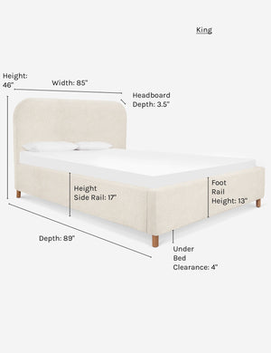 Dimensions on the king size Solene Boucle Cream platform bed