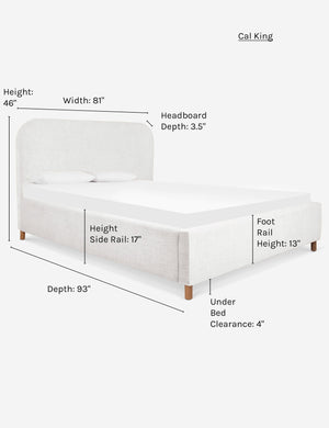 Dimensions on the California king size Solene White linen platform bed