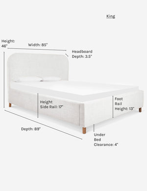 Dimensions on the king size Solene White linen platform bed