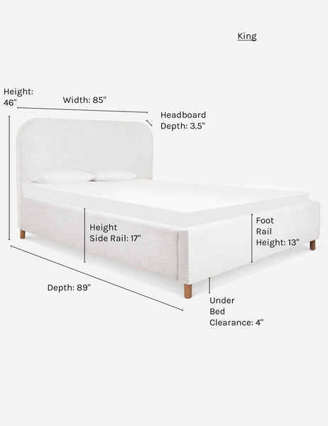 #size::king #color::white | Dimensions on the king size Solene White linen platform bed