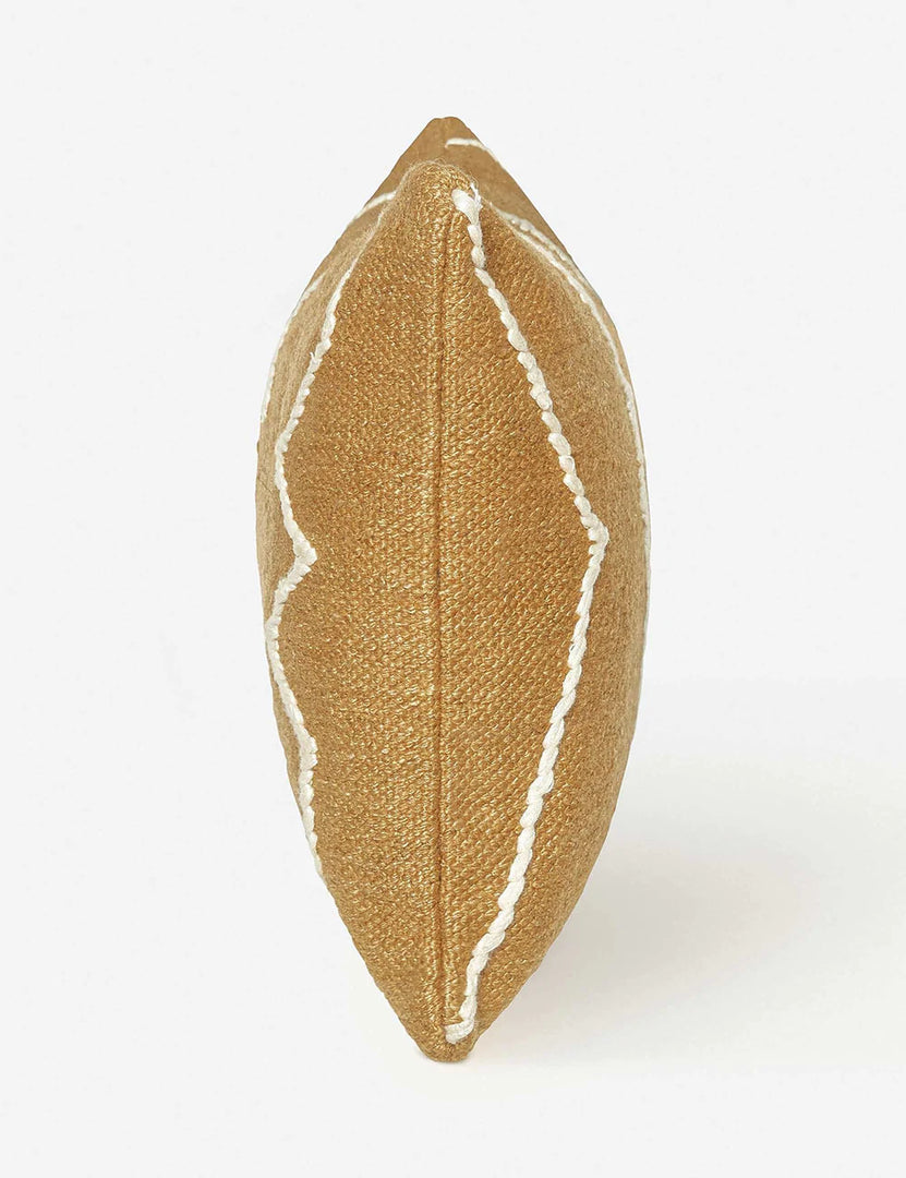 #color::ochre #style::lumbar | Side view of the Moroccan ochre and natural beni ourain inspired lumbar flat weave pillow by Sarah Sherman Samuel
