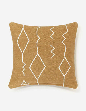 Moroccan ochre and natural beni ourain inspired square flat weave pillow by Sarah Sherman Samuel