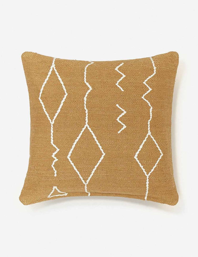 #color::ochre #style::square | Moroccan ochre and natural beni ourain inspired square flat weave pillow by Sarah Sherman Samuel