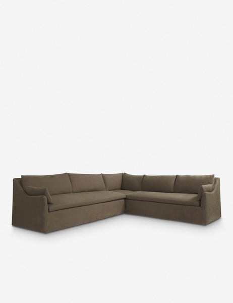 #color::mushroom | Portola Mushroom brown linen Slipcover corner sectional Sofa with a slope-arm style