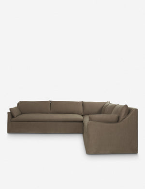 Portola Mushroom brown linen Slipcover corner sectional Sofa in a right-facing orientation