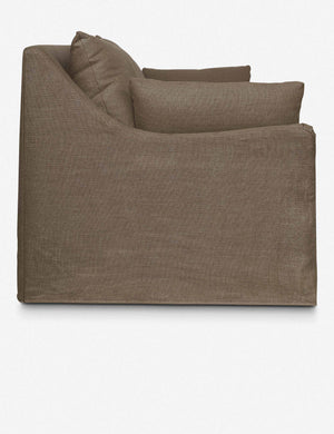 Side of the Portola Mushroom brown linen Slipcover Sofa