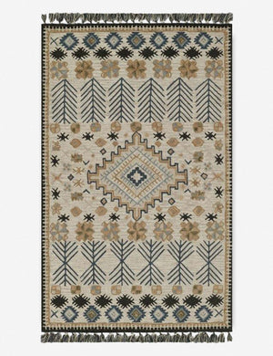 Jette ivory and navy hand-tufted southwestern-inspired Rug with tasseled ends