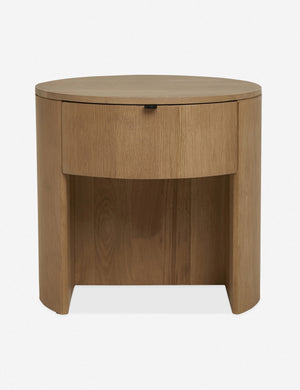 Kono round solid oak nightstand with one drawer