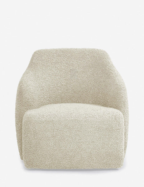 #color::cream-boucle | Tobi cream boucle swivel chair with a curved frame