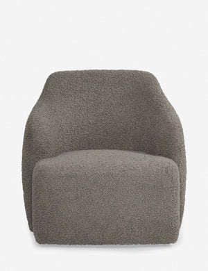Tobi Gray Boucle swivel chair with a curved frame