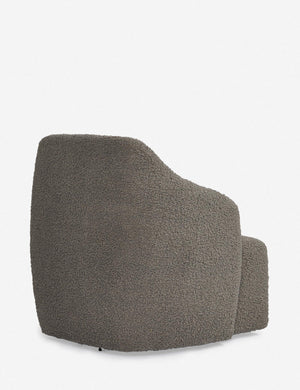 Angled rear view of the Tobi Gray Boucle swivel chair