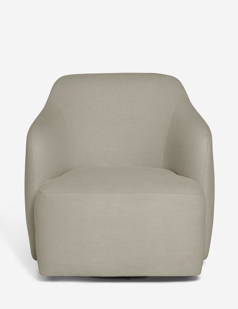 #color::flax | Tobi Flax linen swivel chair with a curved frame