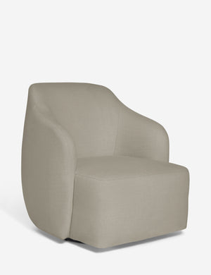 Angled view of the Tobi Flax linen swivel chair