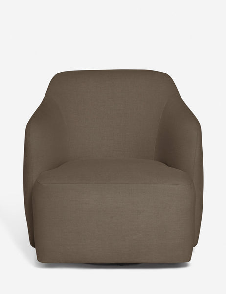 #color::mushroom | Tobi Mushroom brown linen swivel chair with a curved frame