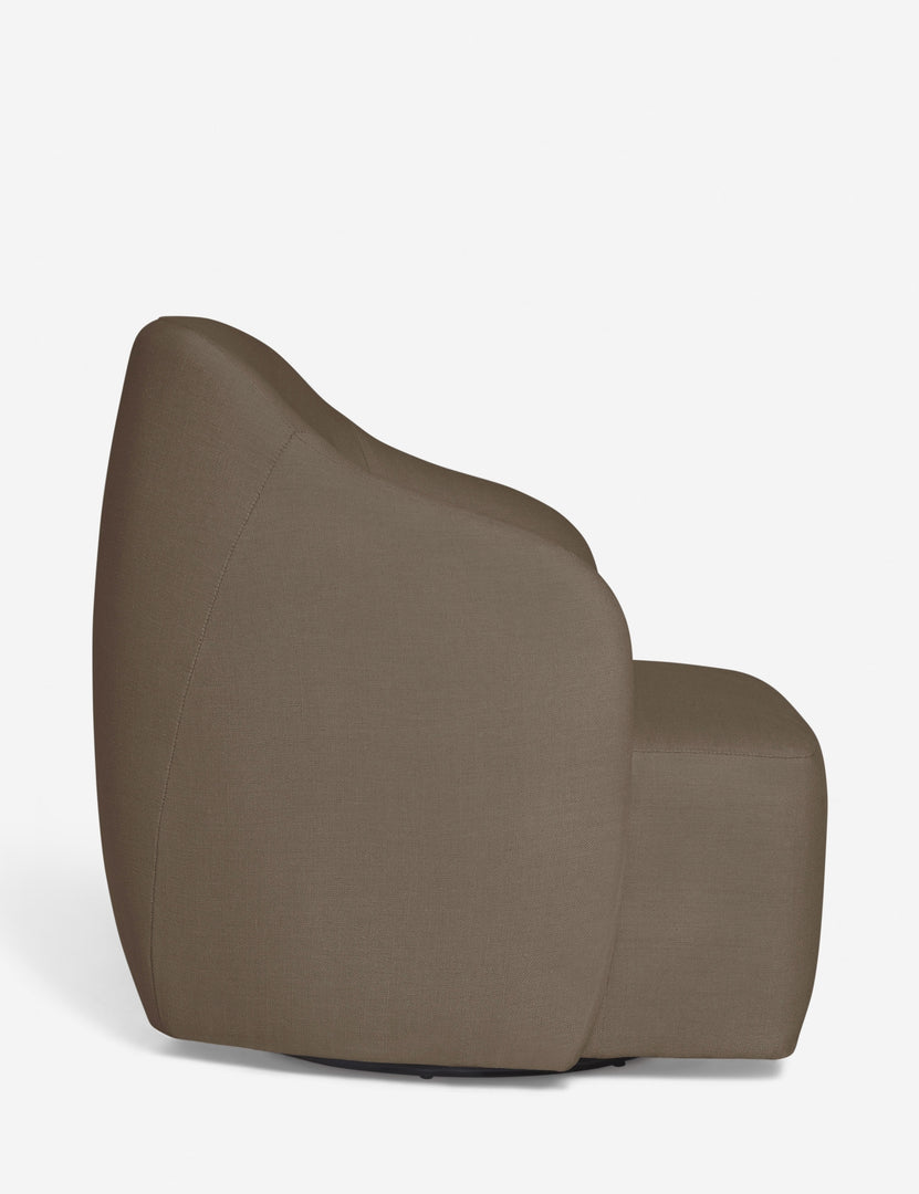 #color::mushroom | Side of the Tobi Mushroom brown linen swivel chair