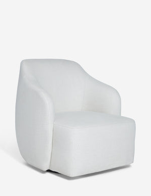 Angled view of the Tobi Natural linen swivel chair