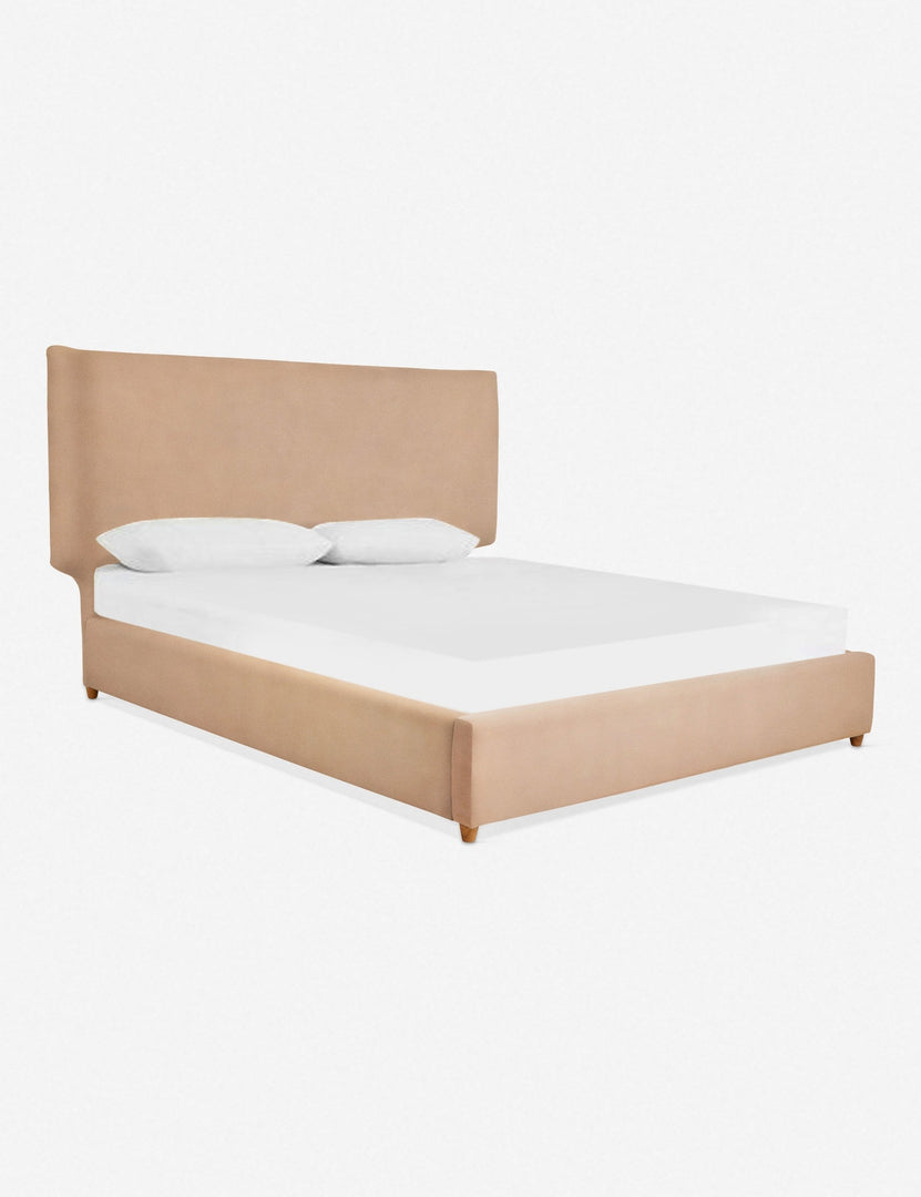 #size::queen #size::king #color::buff #size::cal-king | Angled view of the Valen buff pink velvet platform bed