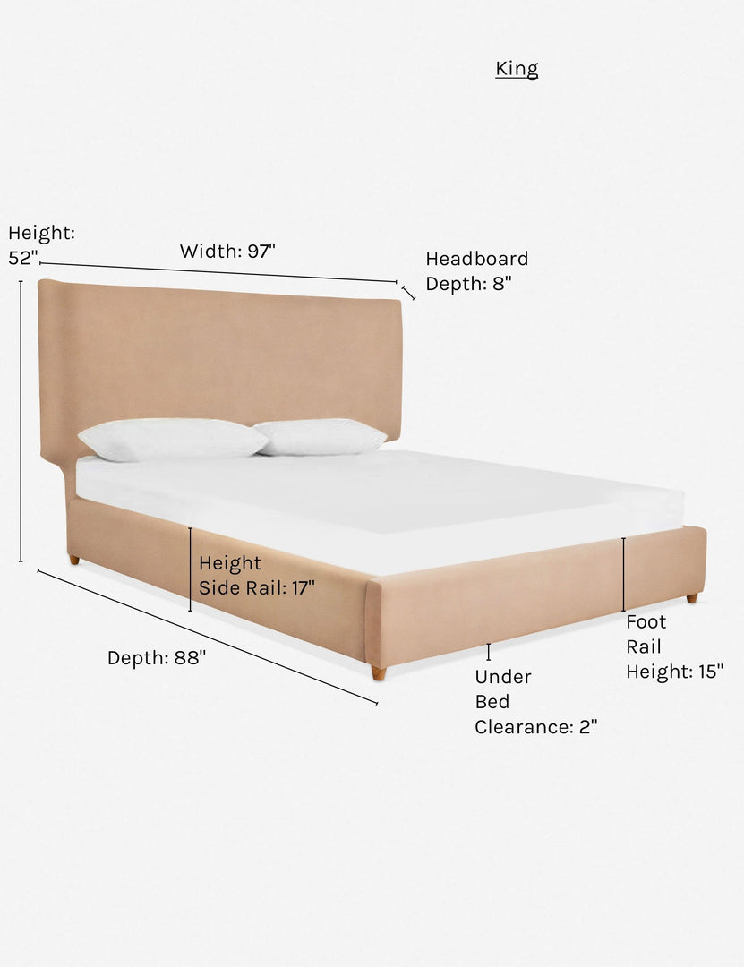 #size::king #color::buff | Dimensions on the king sized Valen buff pink platform bed