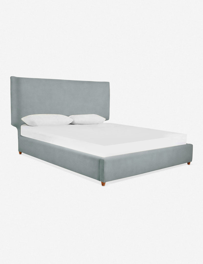 #color::dove #size::queen #size::king #size::cal-king | Angled view of the Valen dove blue velvet platform bed