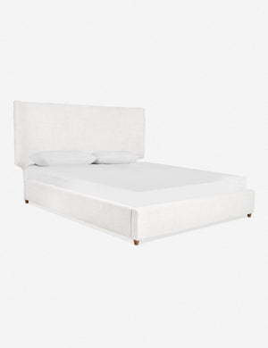 Angled view of the Valen white platform bed