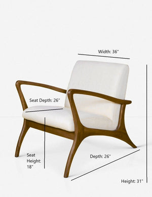Dimensions on the Venturi white indoor and outdoor accent chair with wooden legs