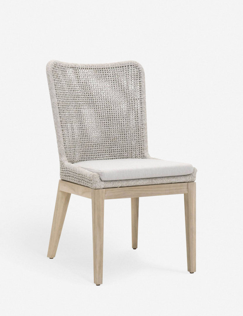 | Winnetka gray woven Indoor and Outdoor Dining Chair (Set of 2) with tapered teak legs and a mesh-woven rope seat