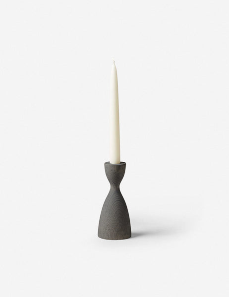 #size::small #color::grey | Pantry gray wooden candlestick with smooth curves by farmhouse pottery in its small size