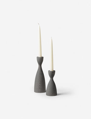 Pantry gray wooden candlestick with smooth curves by farmhouse pottery in its small and medium size