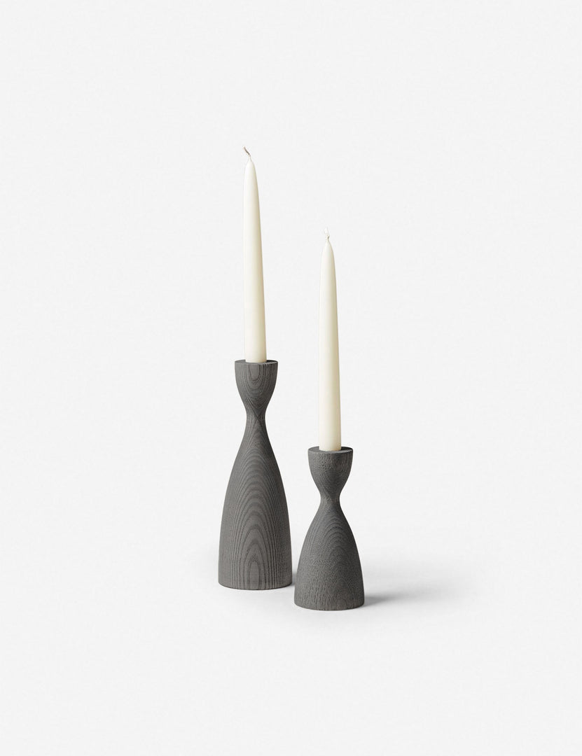#size::small #color::grey #size::medium | Pantry gray wooden candlestick with smooth curves by farmhouse pottery in its small and medium size