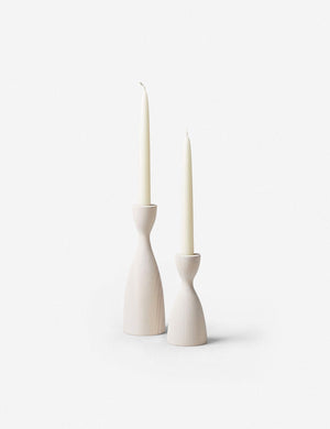 Pantry white wooden candlestick with smooth curves by farmhouse pottery in its small and medium size