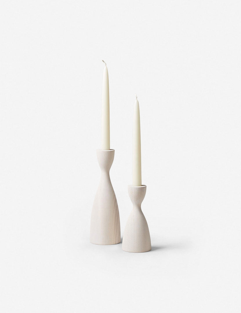 #color::white #size::small #size::medium | Pantry white wooden candlestick with smooth curves by farmhouse pottery in its small and medium size
