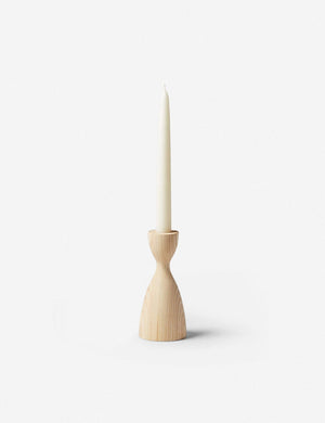 Pantry neutral wooden candlestick with smooth curves by farmhouse pottery in its small size