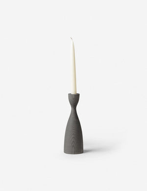 Pantry gray wooden candlestick with smooth curves by farmhouse pottery in its medium size