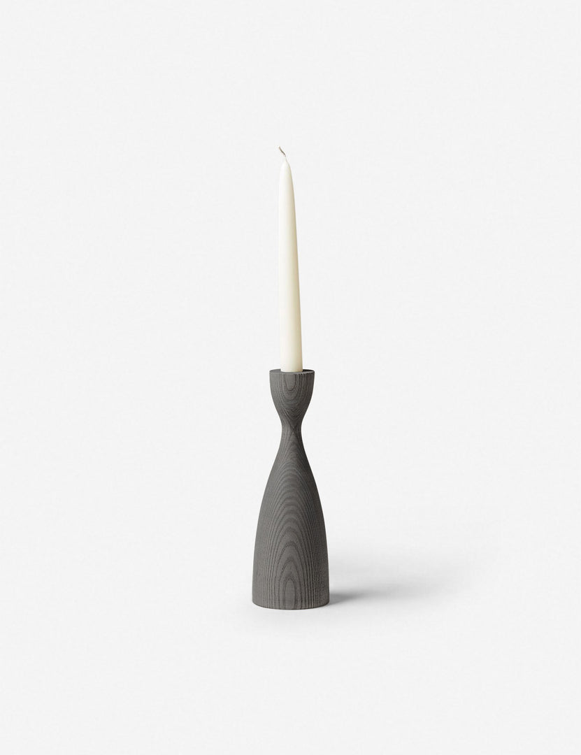 #color::grey #size::medium | Pantry gray wooden candlestick with smooth curves by farmhouse pottery in its medium size