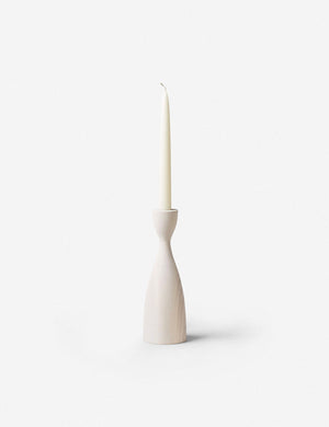 Pantry white wooden candlestick with smooth curves by farmhouse pottery in its medium size