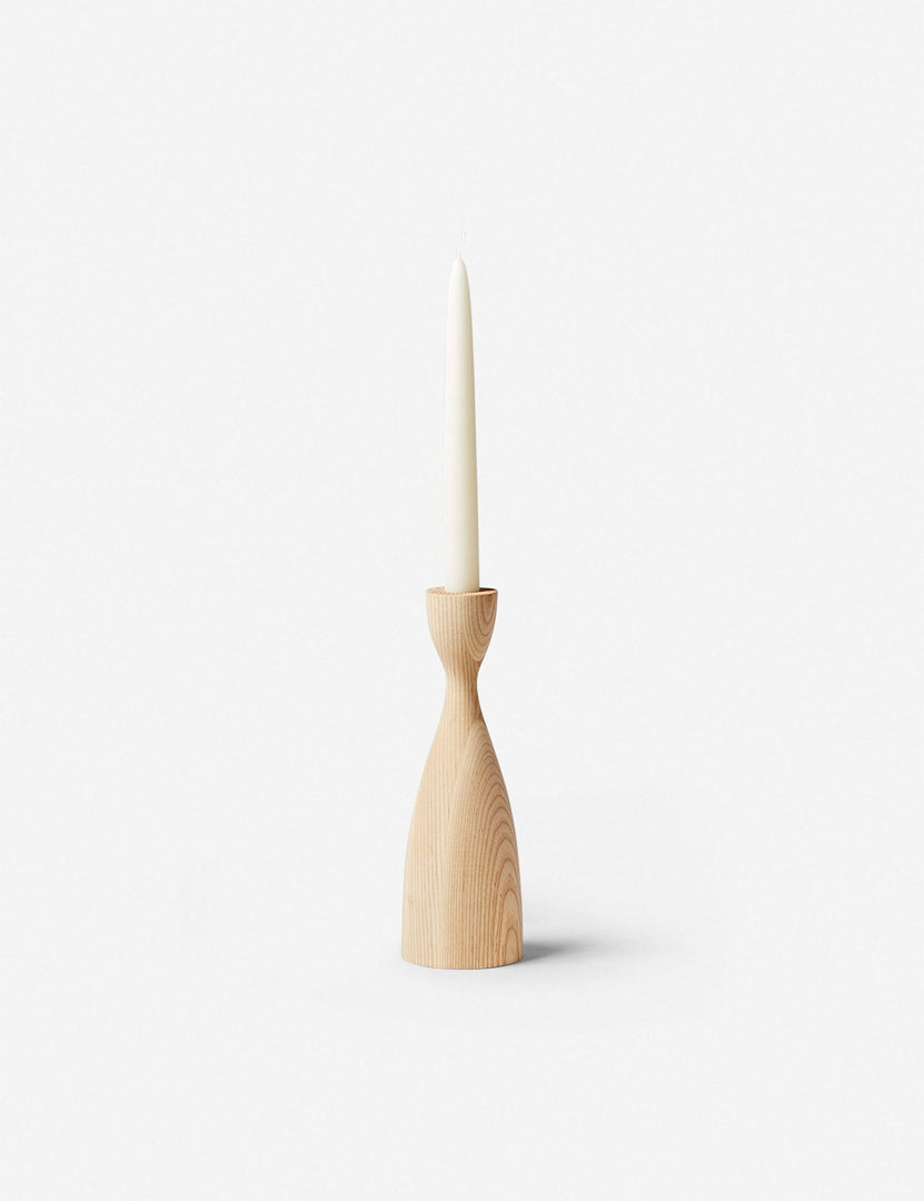 #color::natural #size::medium | Pantry neutral wooden candlestick with smooth curves by farmhouse pottery in its medium size