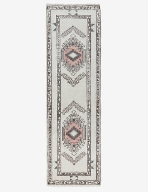 Zehra hand-knotted ivory, gray and purple medallion wool-blend runner rug
